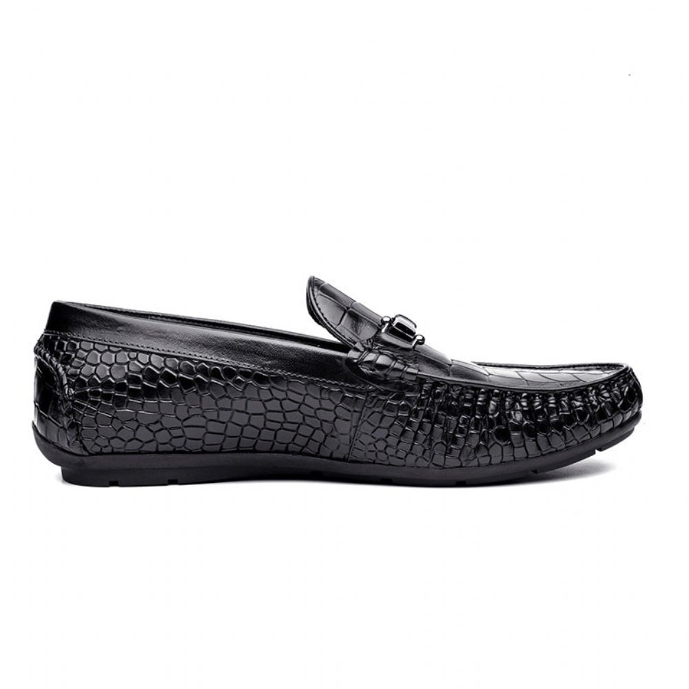 Mocassins Pour Hommes Oxford Luxe Cuir Crocodile À Motif D'alligator - Noir