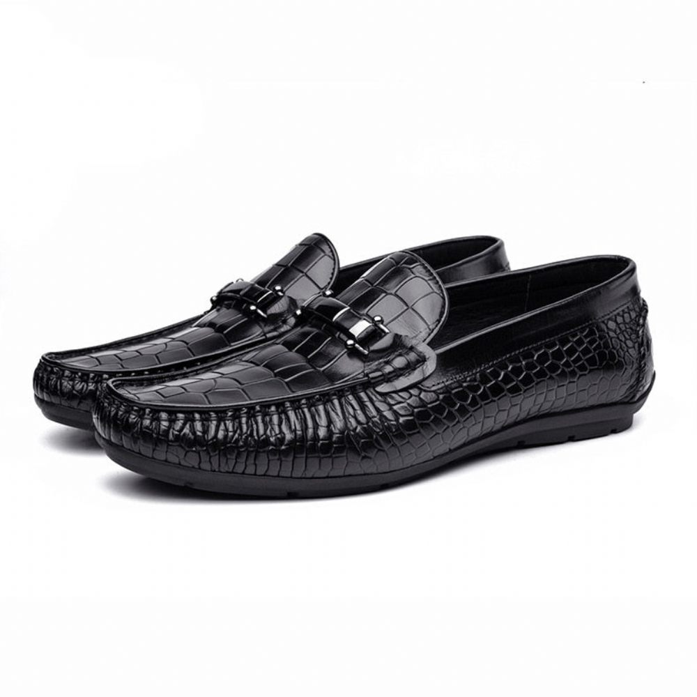 Mocassins Pour Hommes Oxford Luxe Cuir Crocodile À Motif D'alligator - Noir