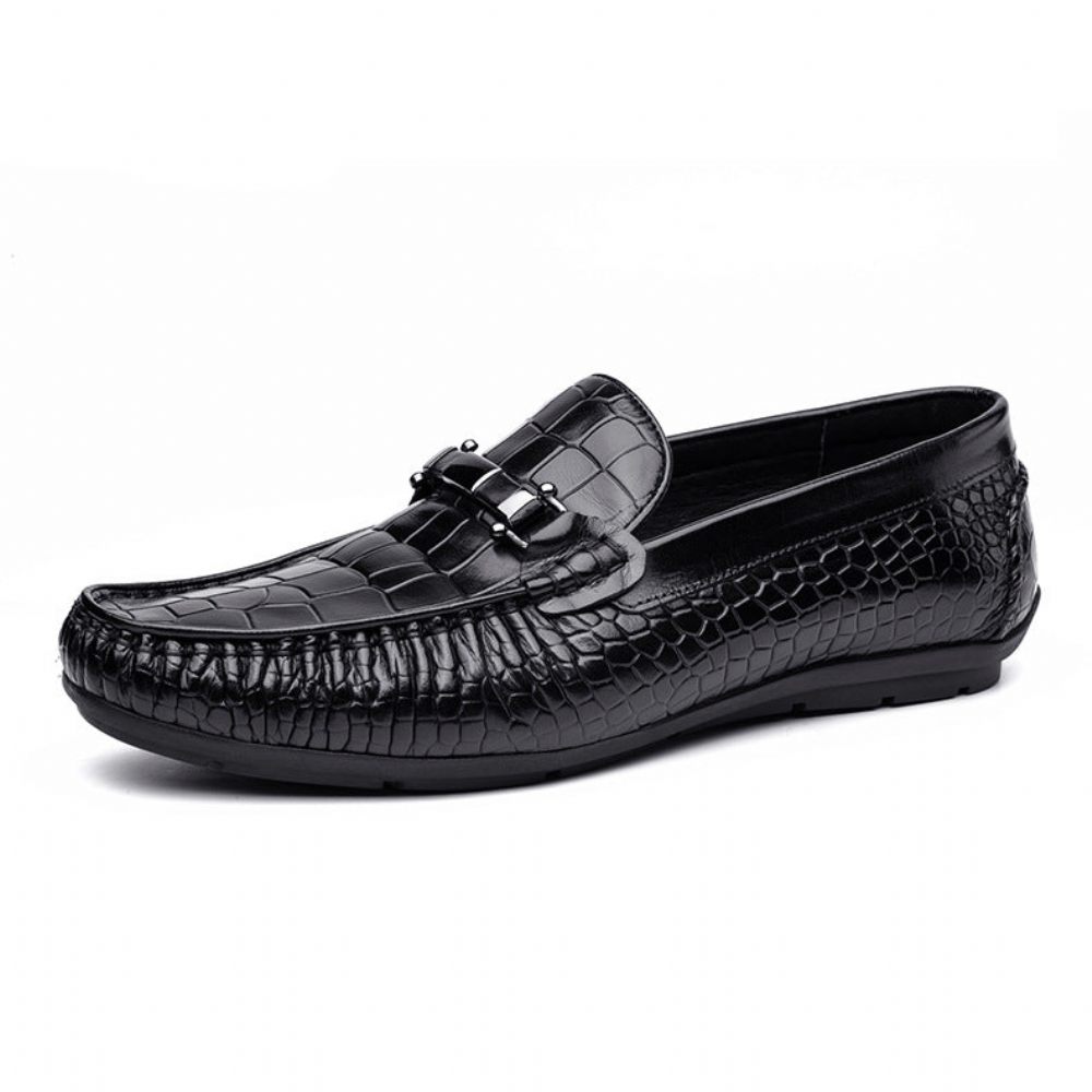 Mocassins Pour Hommes Oxford Luxe Cuir Crocodile À Motif D'alligator - Noir