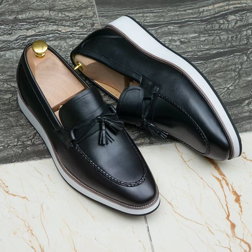 Mocassins Pour Hommes À Pampilles Élégants Cuir Luxe - Noir