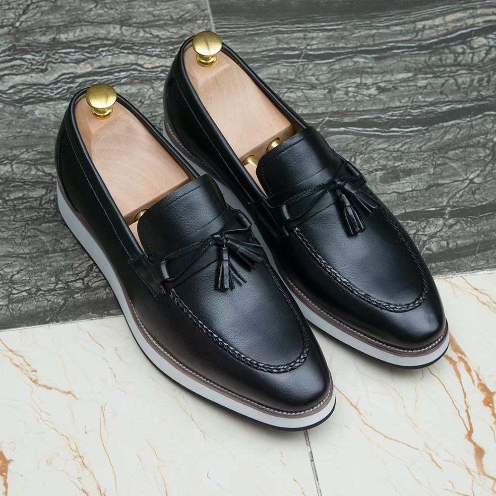 Mocassins Pour Hommes À Pampilles Élégants Cuir Luxe - Noir