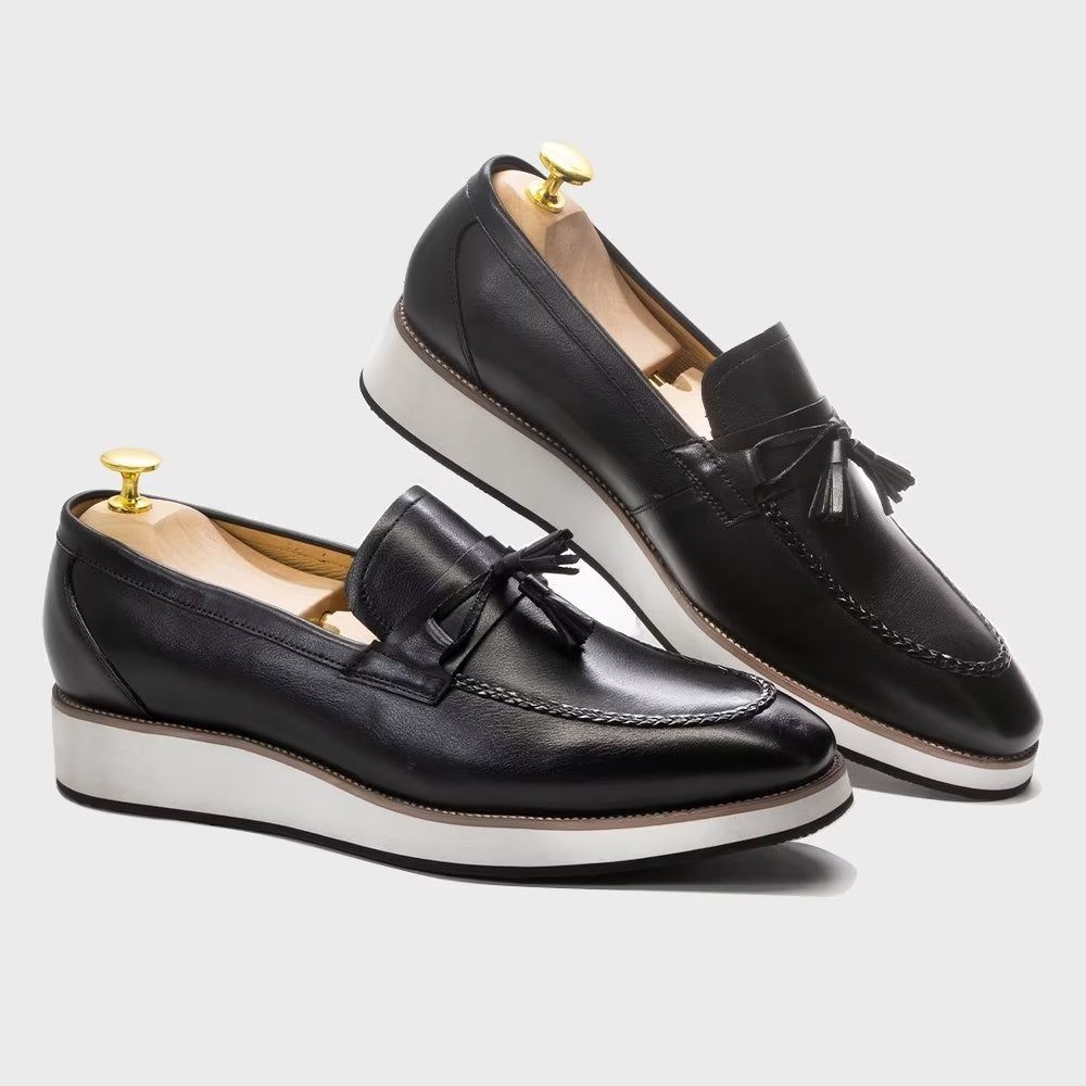 Mocassins Pour Hommes À Pampilles Élégants Cuir Luxe - Noir