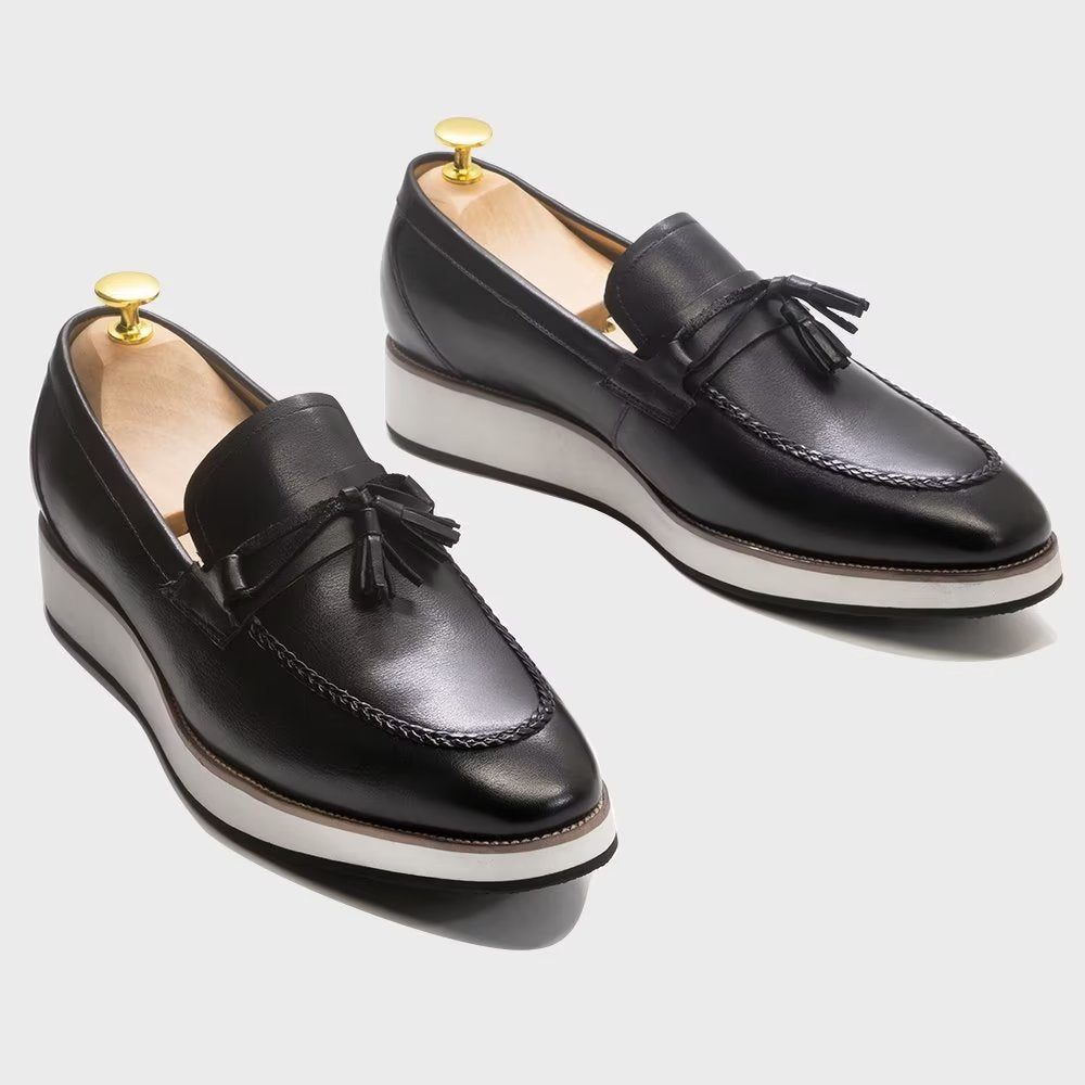 Mocassins Pour Hommes À Pampilles Élégants Cuir Luxe - Noir