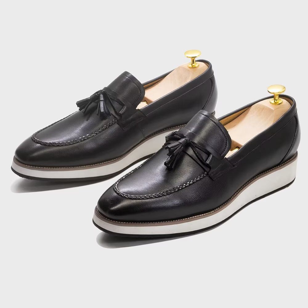 Mocassins Pour Hommes À Pampilles Élégants Cuir Luxe - Noir