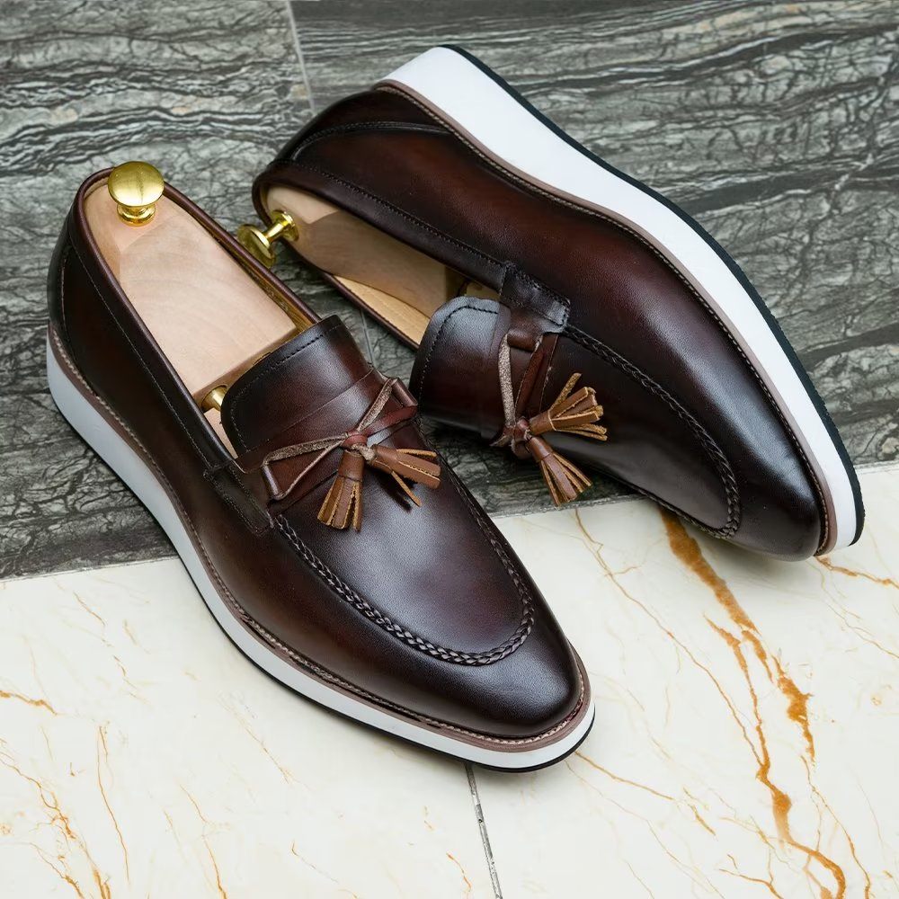 Mocassins Pour Hommes À Pampilles Élégants Cuir Luxe - Café