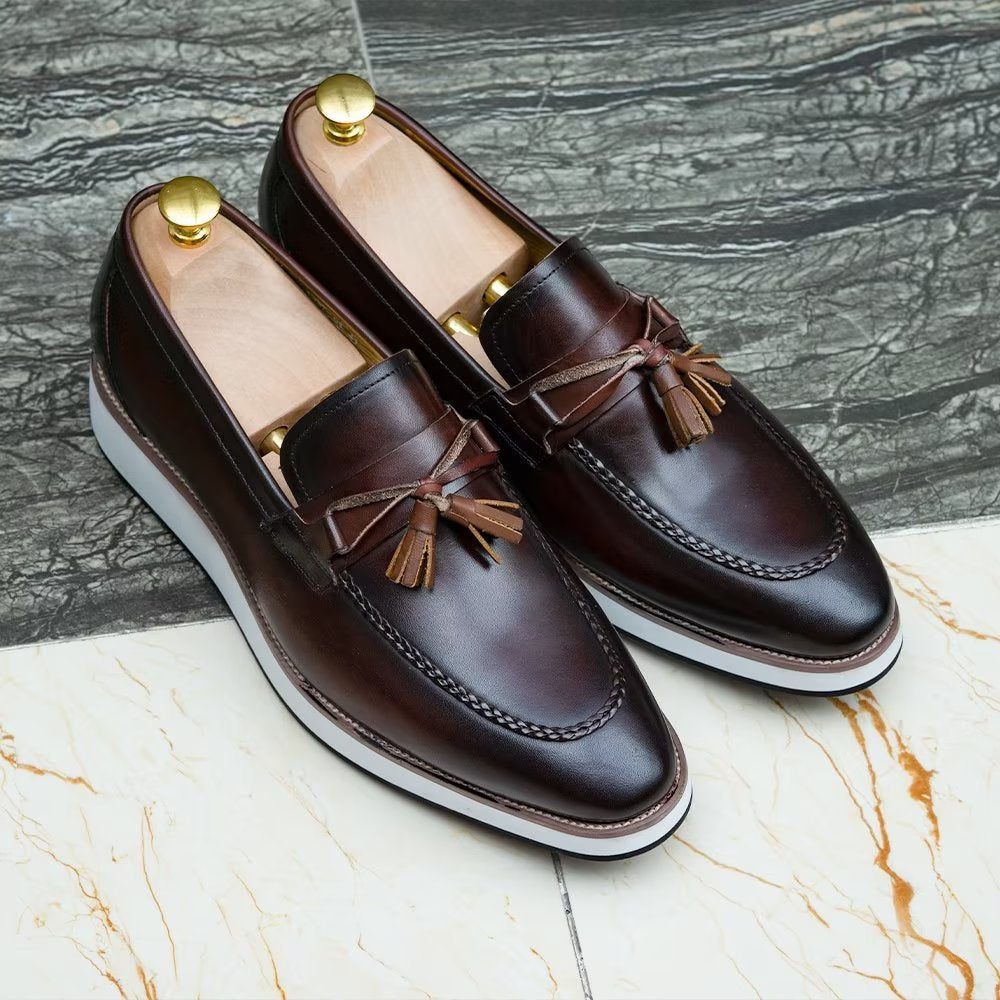 Mocassins Pour Hommes À Pampilles Élégants Cuir Luxe - Café