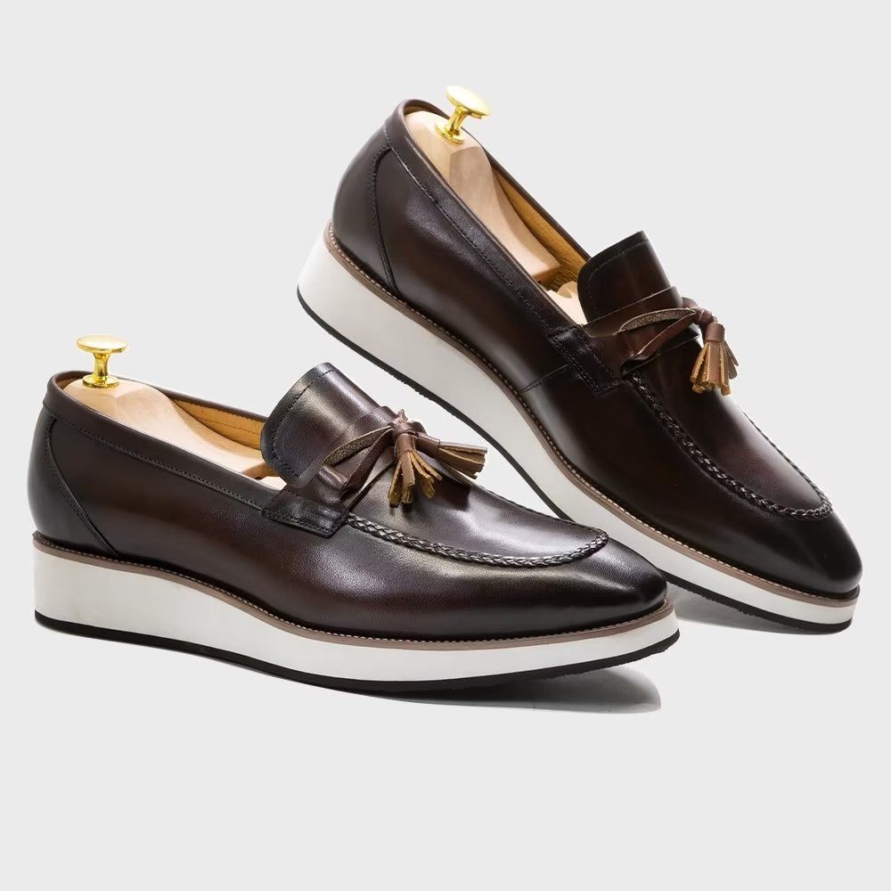 Mocassins Pour Hommes À Pampilles Élégants Cuir Luxe - Café