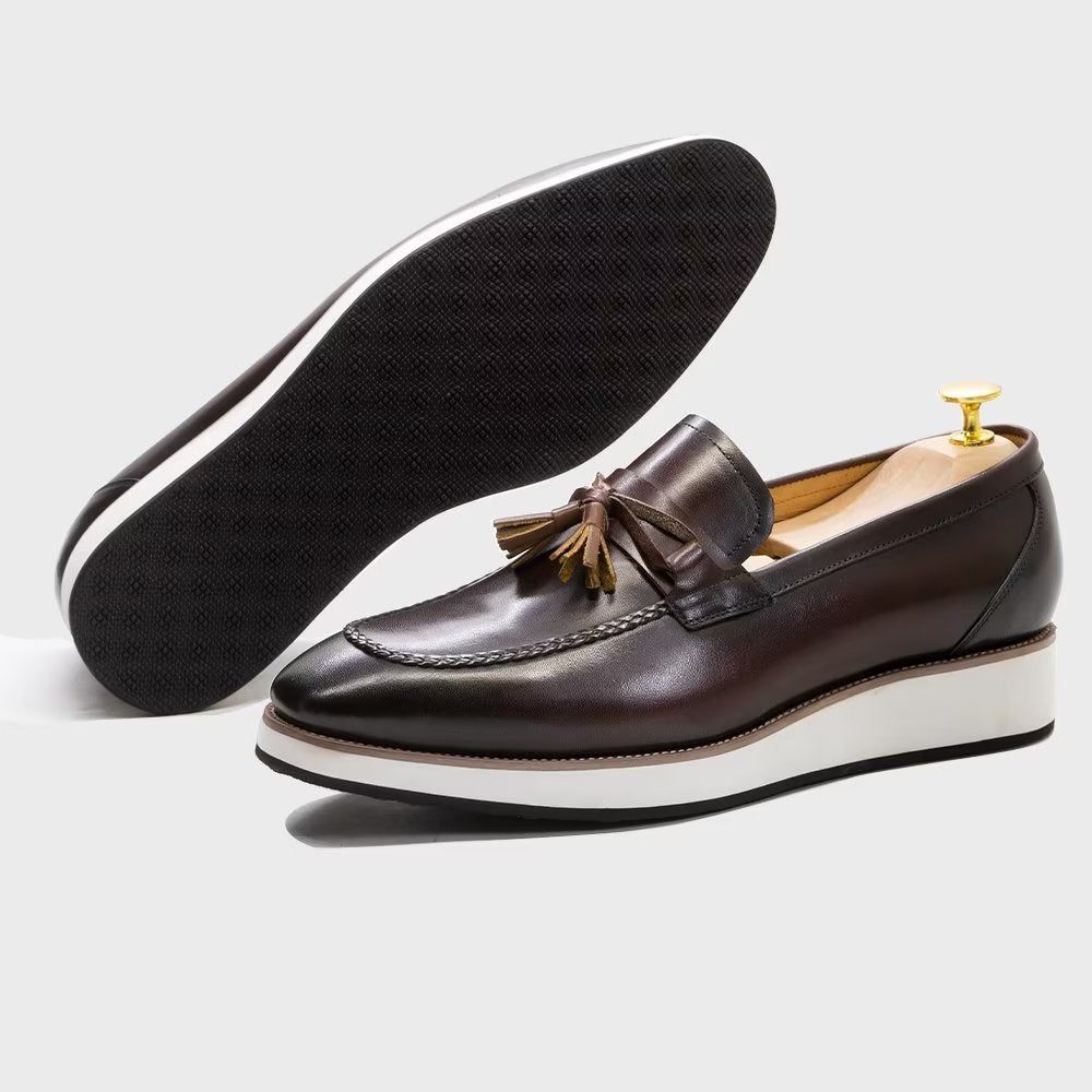 Mocassins Pour Hommes À Pampilles Élégants Cuir Luxe - Café