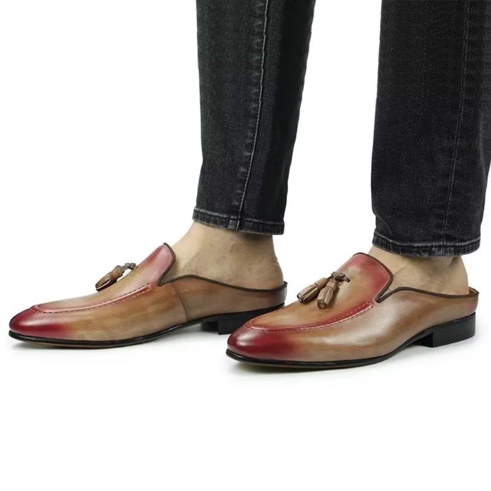 Mocassins Pour Hommes Pantoufles D'affaires Luxe Cuir Faites À La Main - Rose