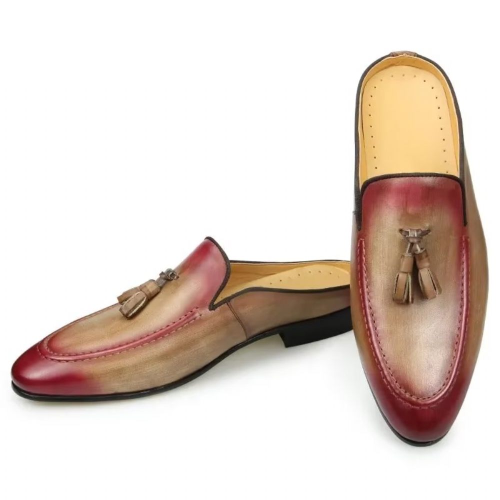 Mocassins Pour Hommes Pantoufles D'affaires Luxe Cuir Faites À La Main - Rose