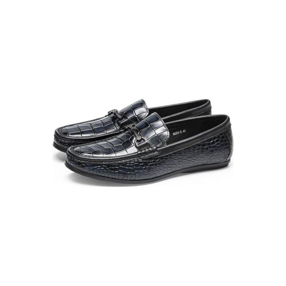 Mocassins Pour Hommes Penny Cuir À Imprimé Alligator Luxe - Bleu