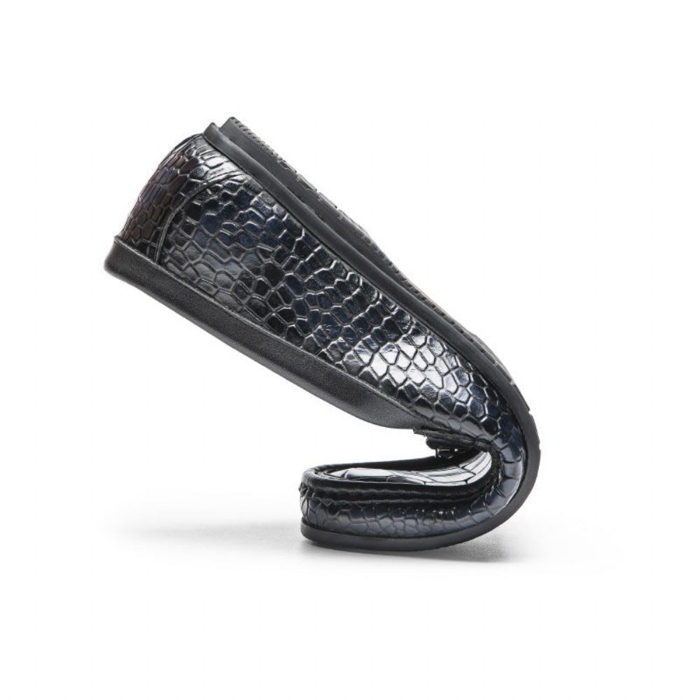 Mocassins Pour Hommes Penny Cuir À Imprimé Alligator Luxe - Bleu