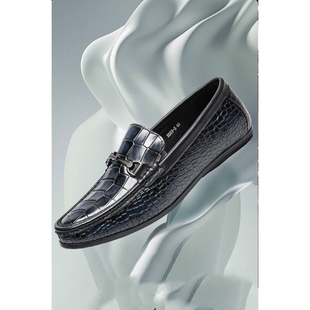 Mocassins Pour Hommes Penny Cuir À Imprimé Alligator Luxe - Bleu