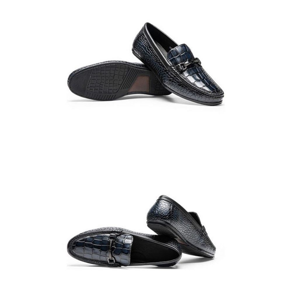 Mocassins Pour Hommes Penny Cuir À Imprimé Alligator Luxe - Bleu