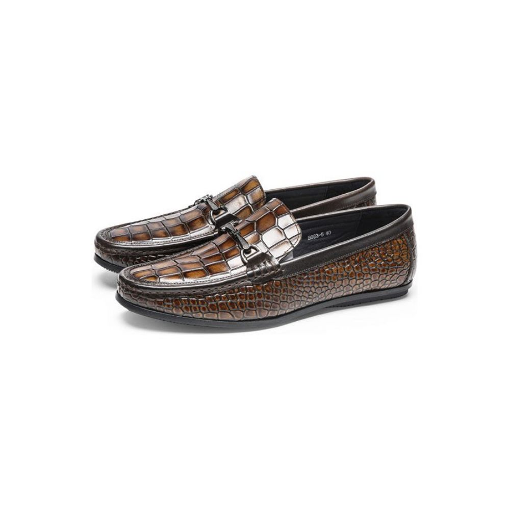 Mocassins Pour Hommes Penny Cuir À Imprimé Alligator Luxe - Marron