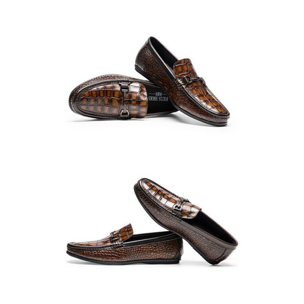 Mocassins Pour Hommes Penny Cuir À Imprimé Alligator Luxe - Marron