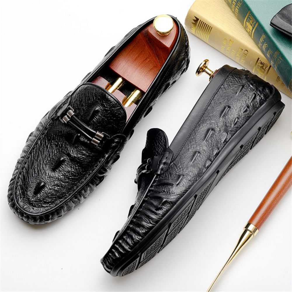 Mocassins Pour Hommes Richelieu Cuir Croctex Luxe - Noir