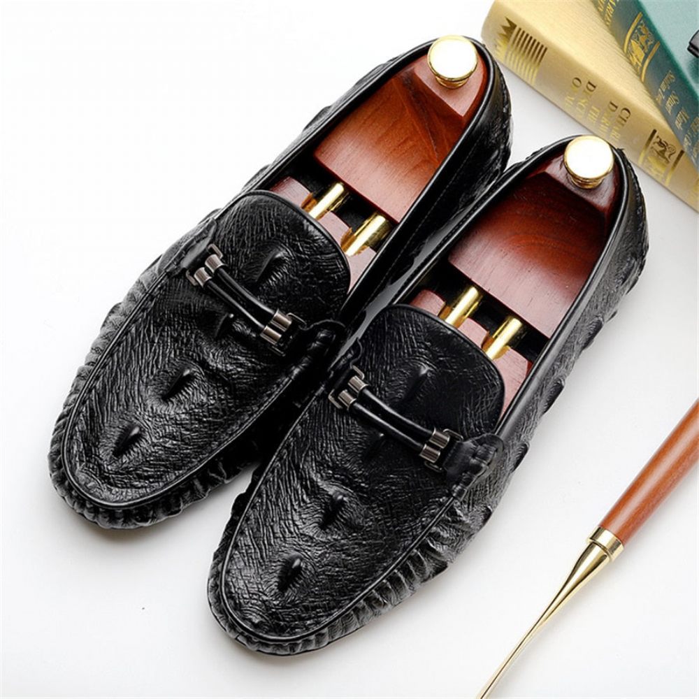 Mocassins Pour Hommes Richelieu Cuir Croctex Luxe - Noir