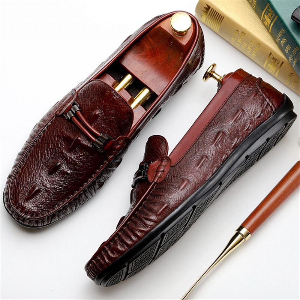 Mocassins Pour Hommes Richelieu Cuir Croctex Luxe - Rouge