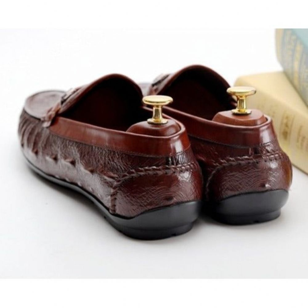 Mocassins Pour Hommes Richelieu Cuir Croctex Luxe - Rouge