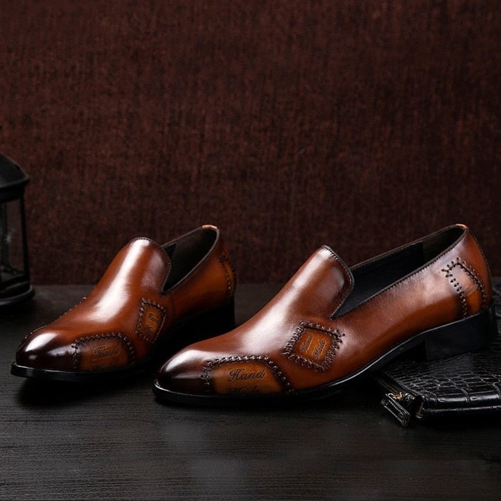 Mocassins Pour Hommes Richelieu À Enfiler Cuir Exotic Boss - Café