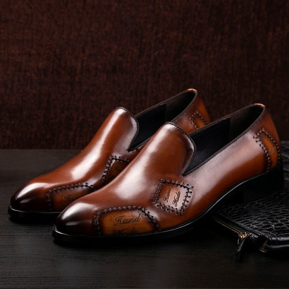 Mocassins Pour Hommes Richelieu À Enfiler Cuir Exotic Boss - Café