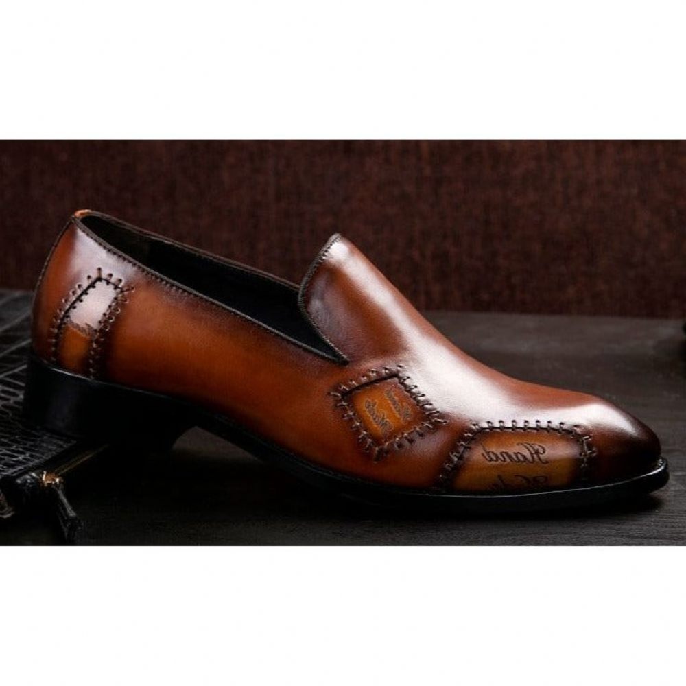 Mocassins Pour Hommes Richelieu À Enfiler Cuir Exotic Boss - Café