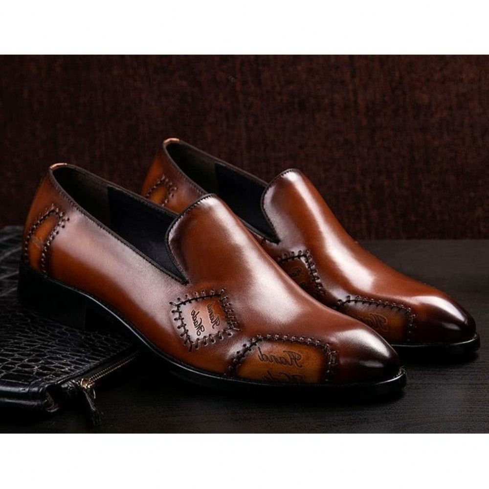 Mocassins Pour Hommes Richelieu À Enfiler Cuir Exotic Boss - Café