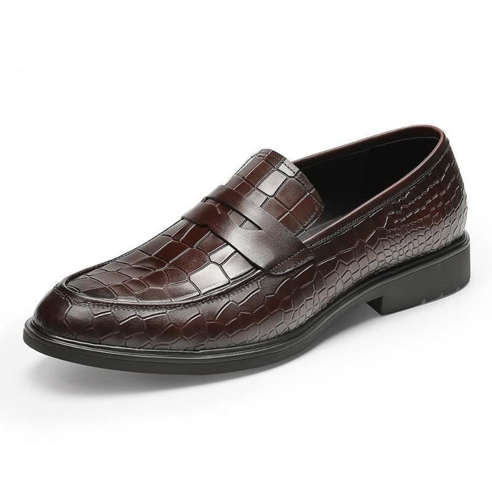 Mocassins Pour Hommes Richelieu À Enfiler Cuir Exotique - Rouge