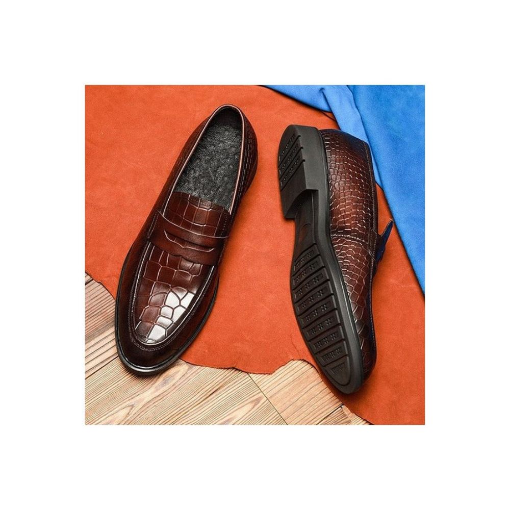 Mocassins Pour Hommes Richelieu À Enfiler Cuir Exotique - Rouge