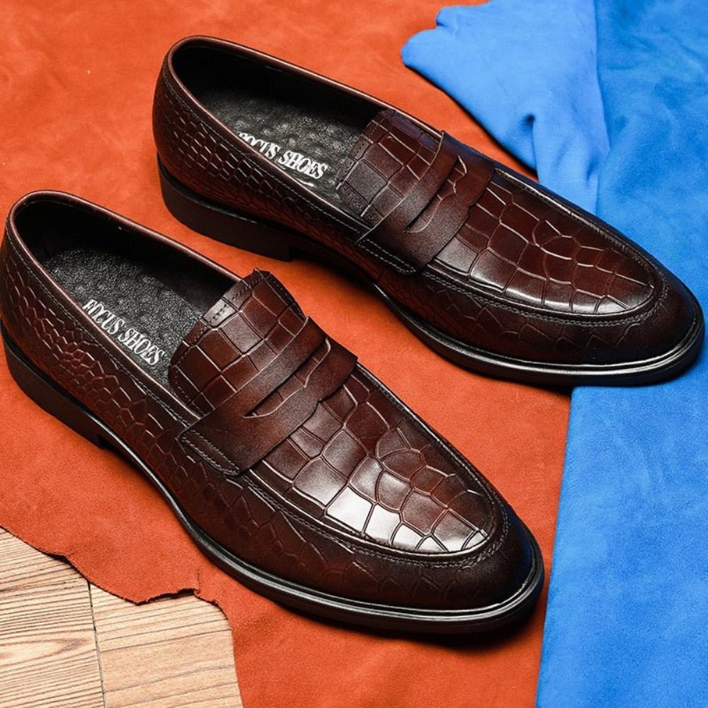 Mocassins Pour Hommes Richelieu À Enfiler Cuir Exotique - Rouge