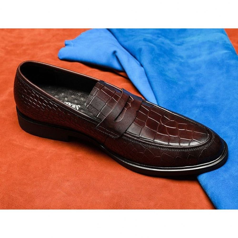 Mocassins Pour Hommes Richelieu À Enfiler Cuir Exotique - Rouge