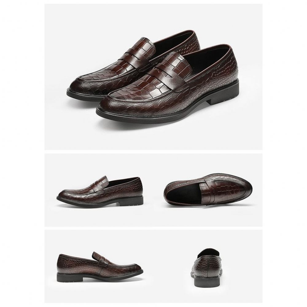 Mocassins Pour Hommes Richelieu À Enfiler Cuir Exotique - Rouge