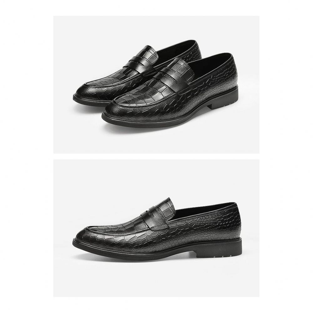 Mocassins Pour Hommes Richelieu À Enfiler Cuir Exotique - Noir