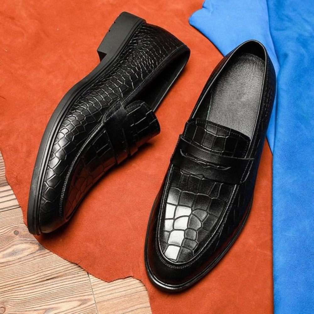 Mocassins Pour Hommes Richelieu À Enfiler Cuir Exotique - Noir