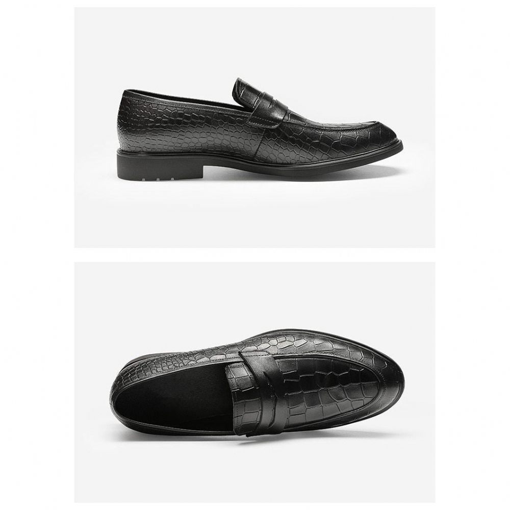 Mocassins Pour Hommes Richelieu À Enfiler Cuir Exotique - Noir