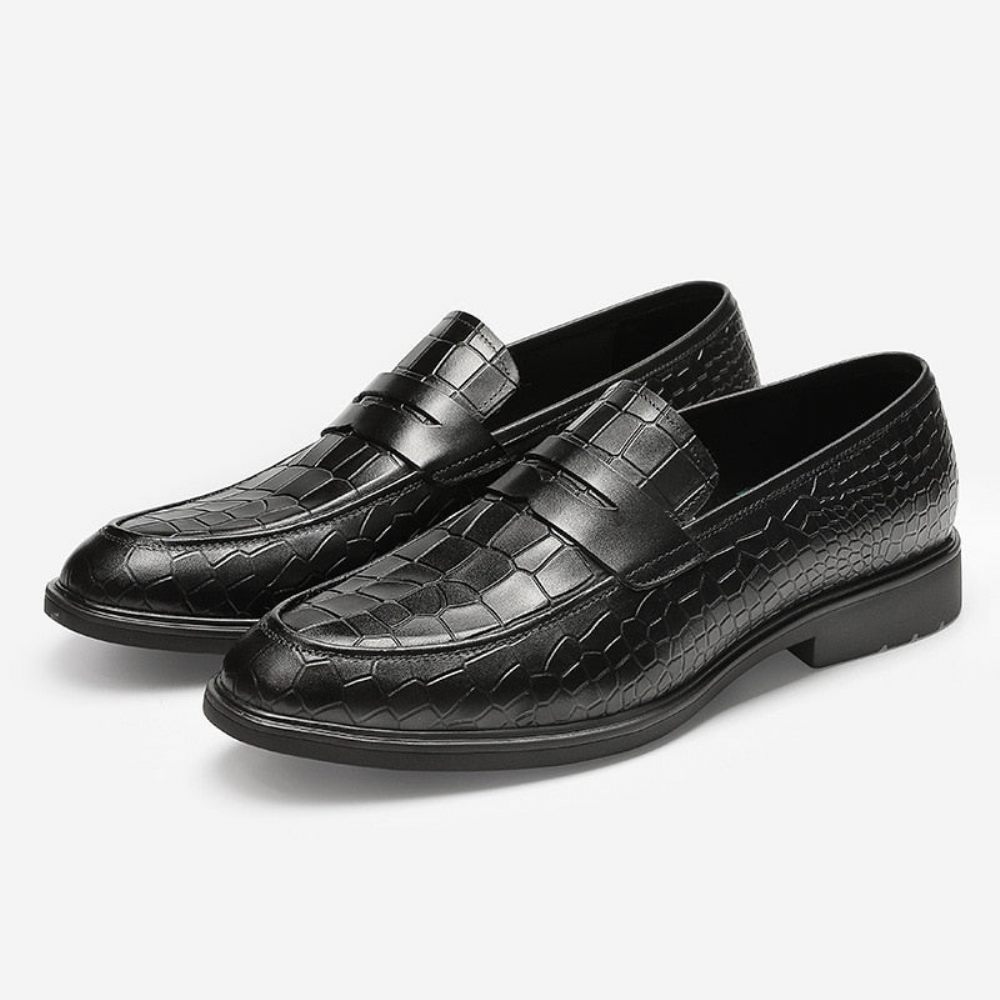 Mocassins Pour Hommes Richelieu À Enfiler Cuir Exotique - Noir