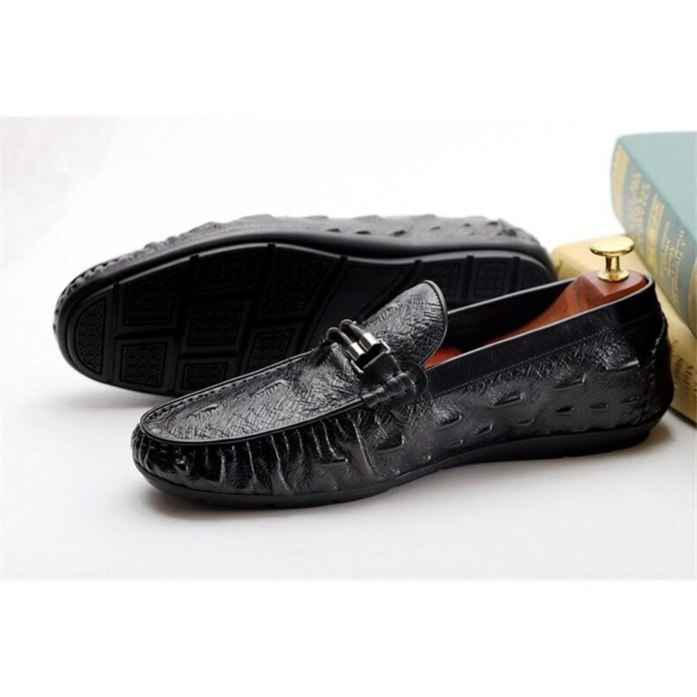 Mocassins Pour Hommes Richelieu Exotiques Cuir Crocodile Vintage - Noir