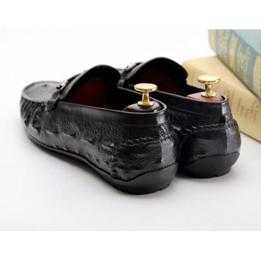 Mocassins Pour Hommes Richelieu Exotiques Cuir Crocodile Vintage - Noir