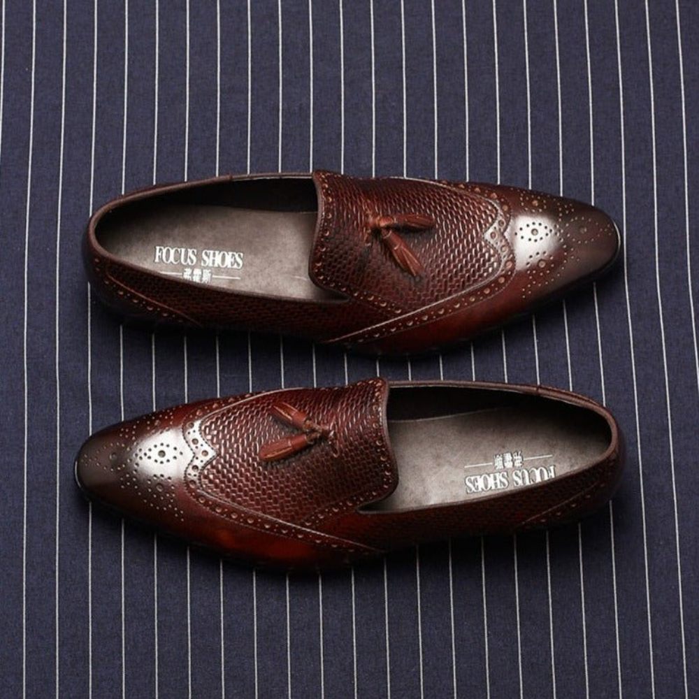 Mocassins Pour Hommes Sculptés À Bout Pointu - Rouge