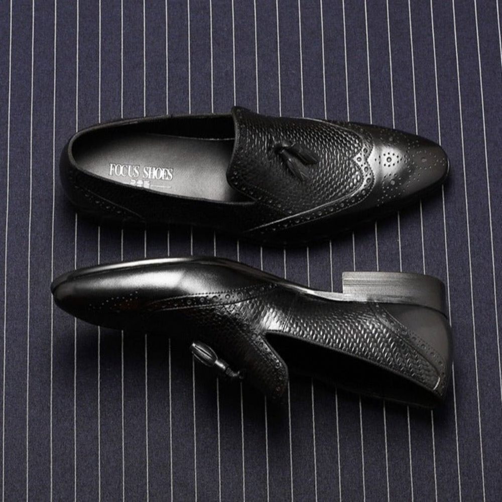 Mocassins Pour Hommes Sculptés À Bout Pointu - Noir