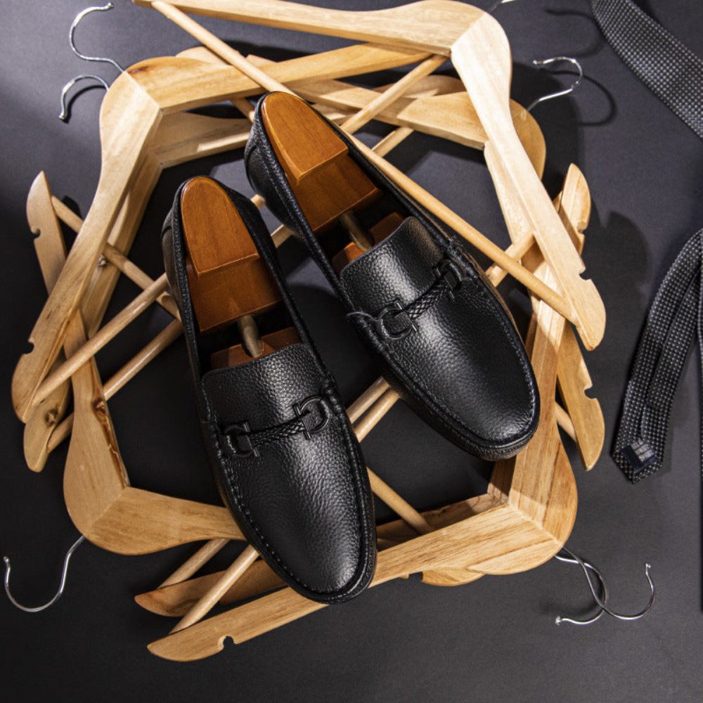 Mocassins Pour Hommes Weavingluxe À Enfiler Cuir - Noir 1