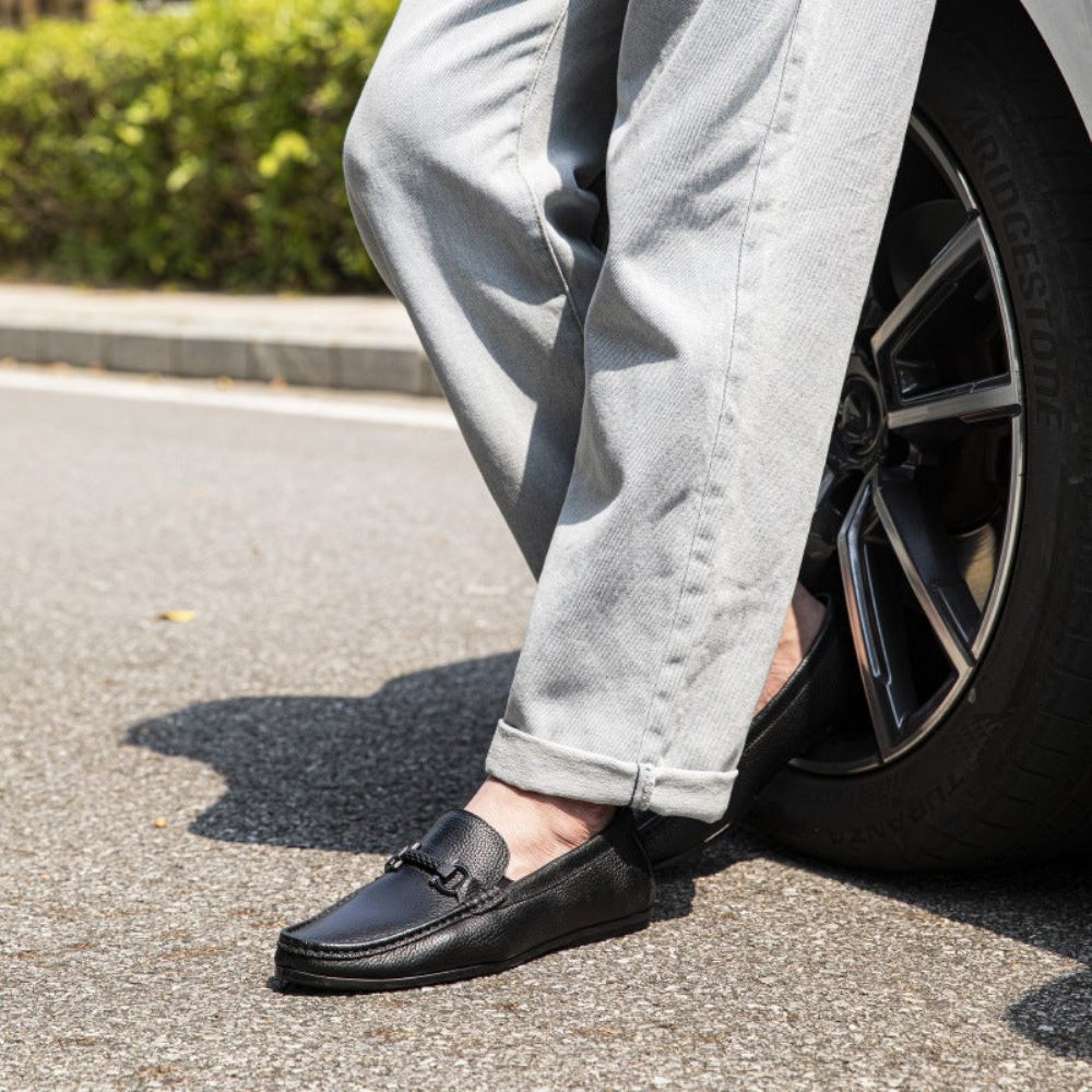 Mocassins Pour Hommes Weavingluxe À Enfiler Cuir - Noir 1