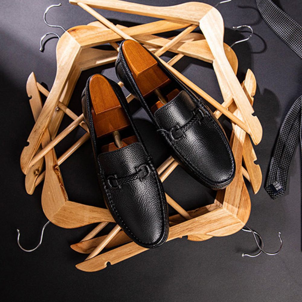 Mocassins Pour Hommes Weavingluxe À Enfiler Cuir - Noir 1