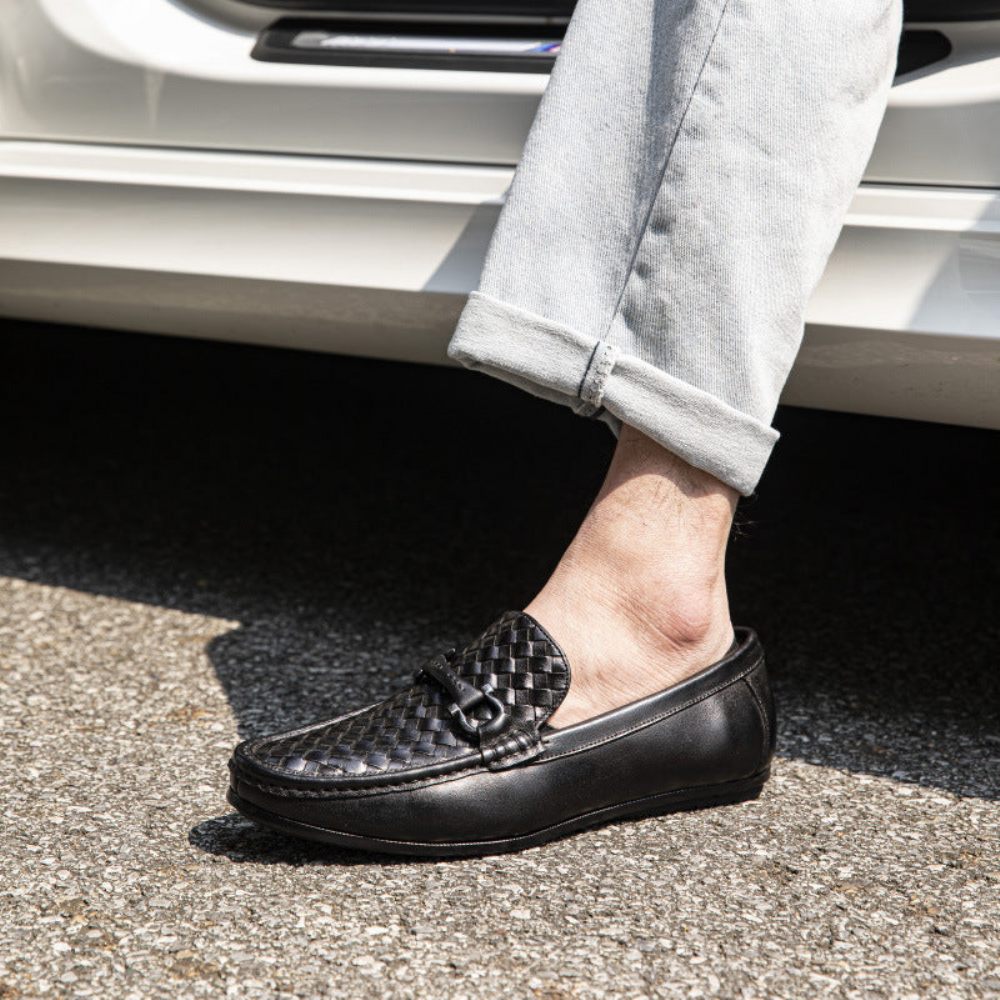 Mocassins Pour Hommes Weavingluxe À Enfiler Cuir - Noir 2