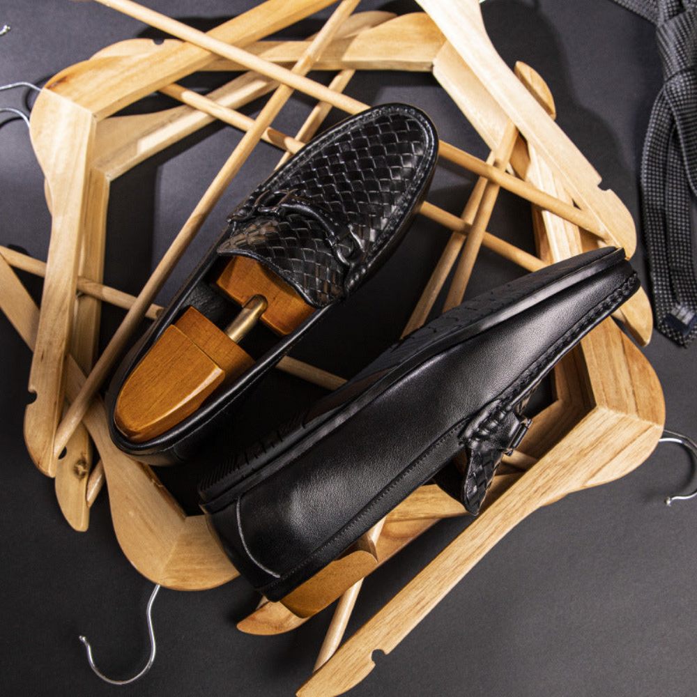 Mocassins Pour Hommes Weavingluxe À Enfiler Cuir - Noir 2