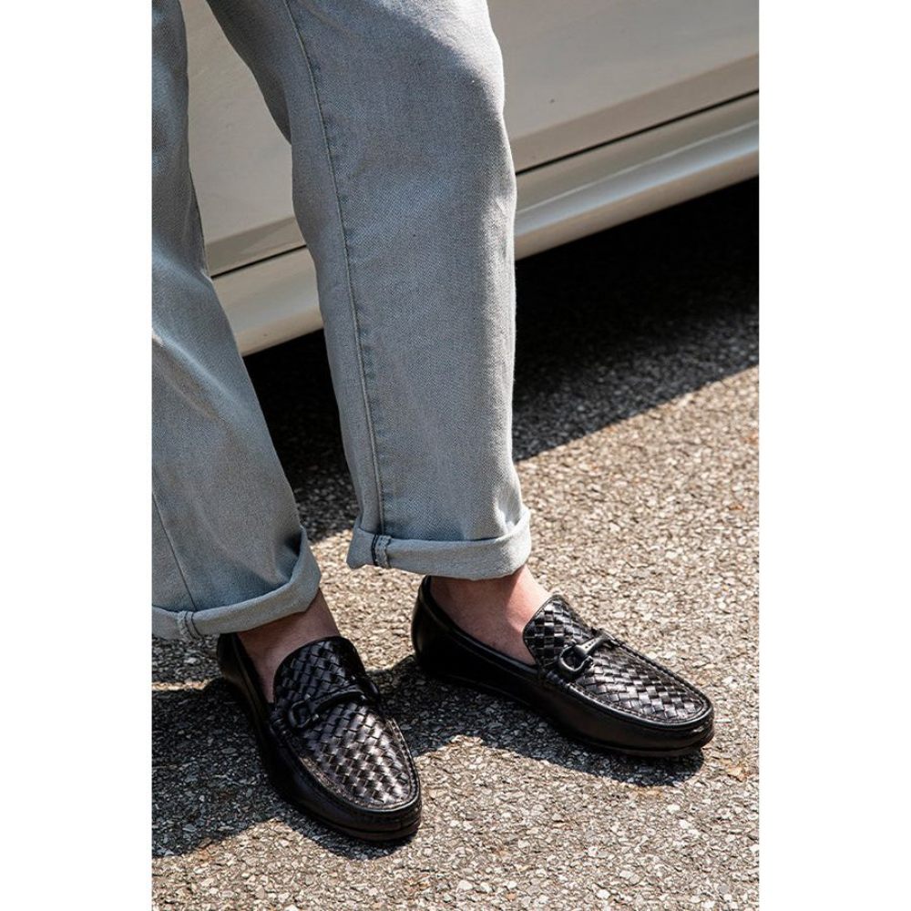 Mocassins Pour Hommes Weavingluxe À Enfiler Cuir - Noir 2