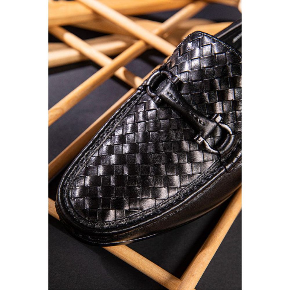 Mocassins Pour Hommes Weavingluxe À Enfiler Cuir - Noir 2