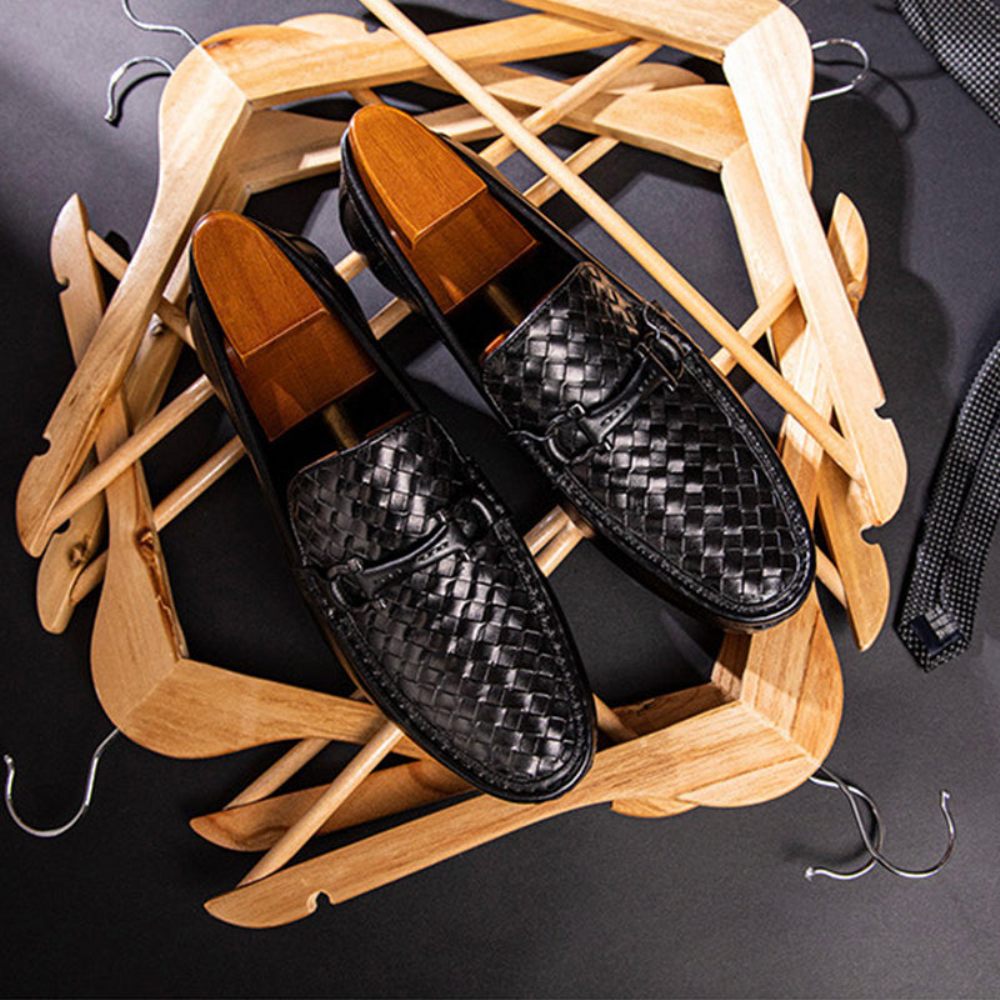 Mocassins Pour Hommes Weavingluxe À Enfiler Cuir - Noir 2