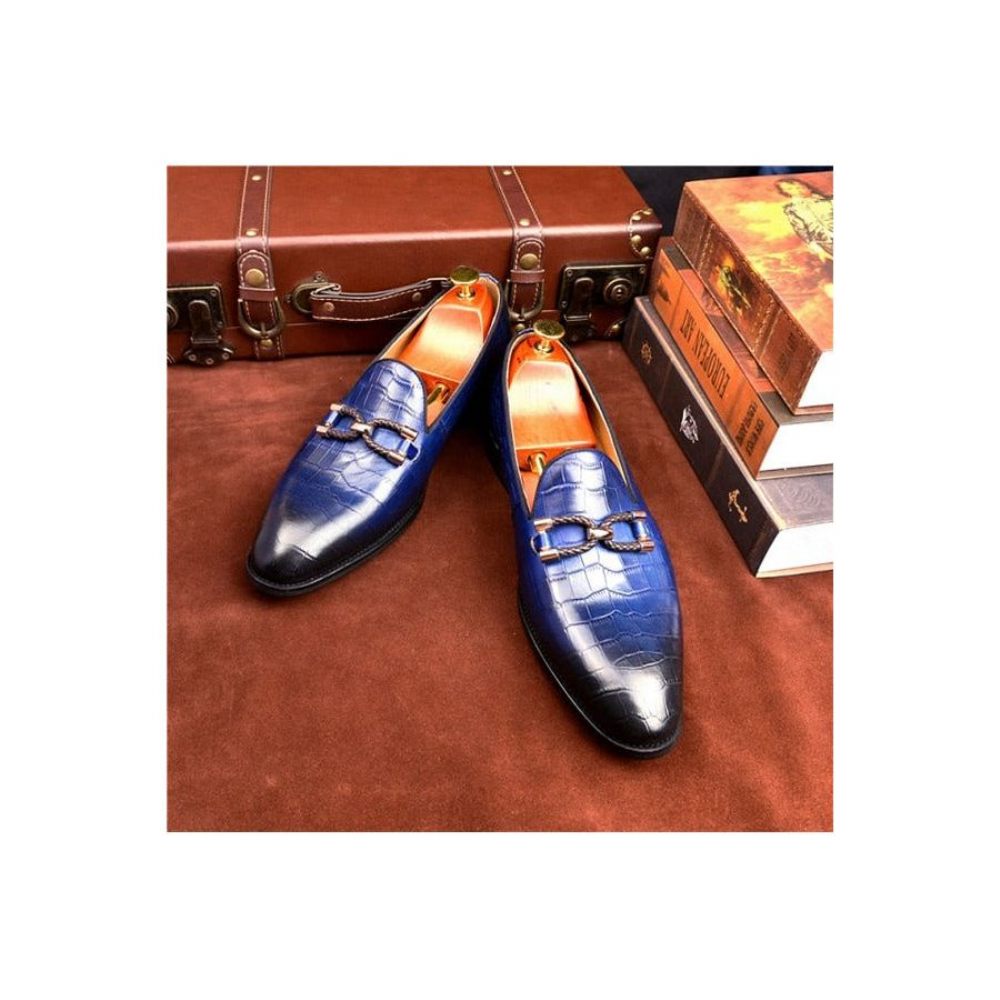 Mocassins Luxe Cuir Crocodile Pour Hommes Chaussures Richelieu À Enfiler - Bleu